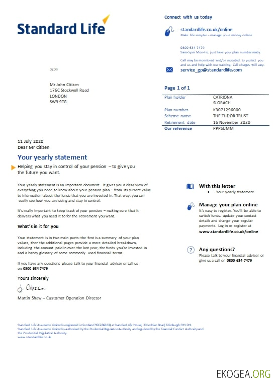 United Kingdom standard life utility bill template in word and pdf format template
